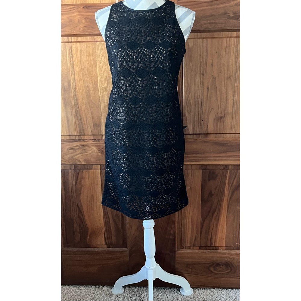 LOFT Black Sheath Halter Midi Dress